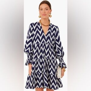Tuckernuck Pomander Place Kenzo Dress in Navy Blue and White Ikat Size XXL